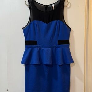 Elegant Blue and Black Peplum Dress
